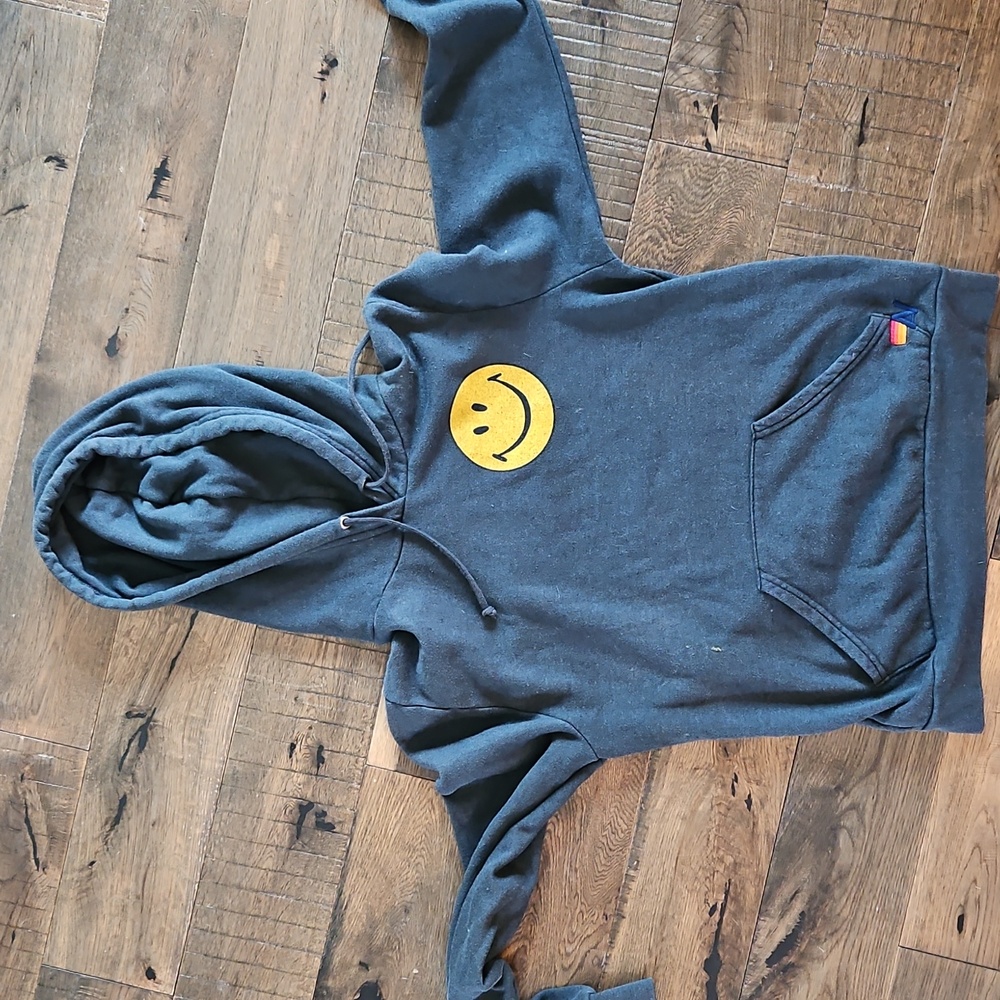 Aviator Nation Smiley Hoodie in Charcoal. Size S